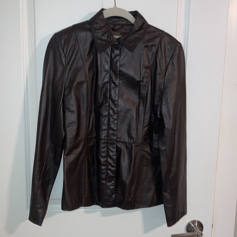 Apostrophe Leather Jacket - Dark Brown - Size 4